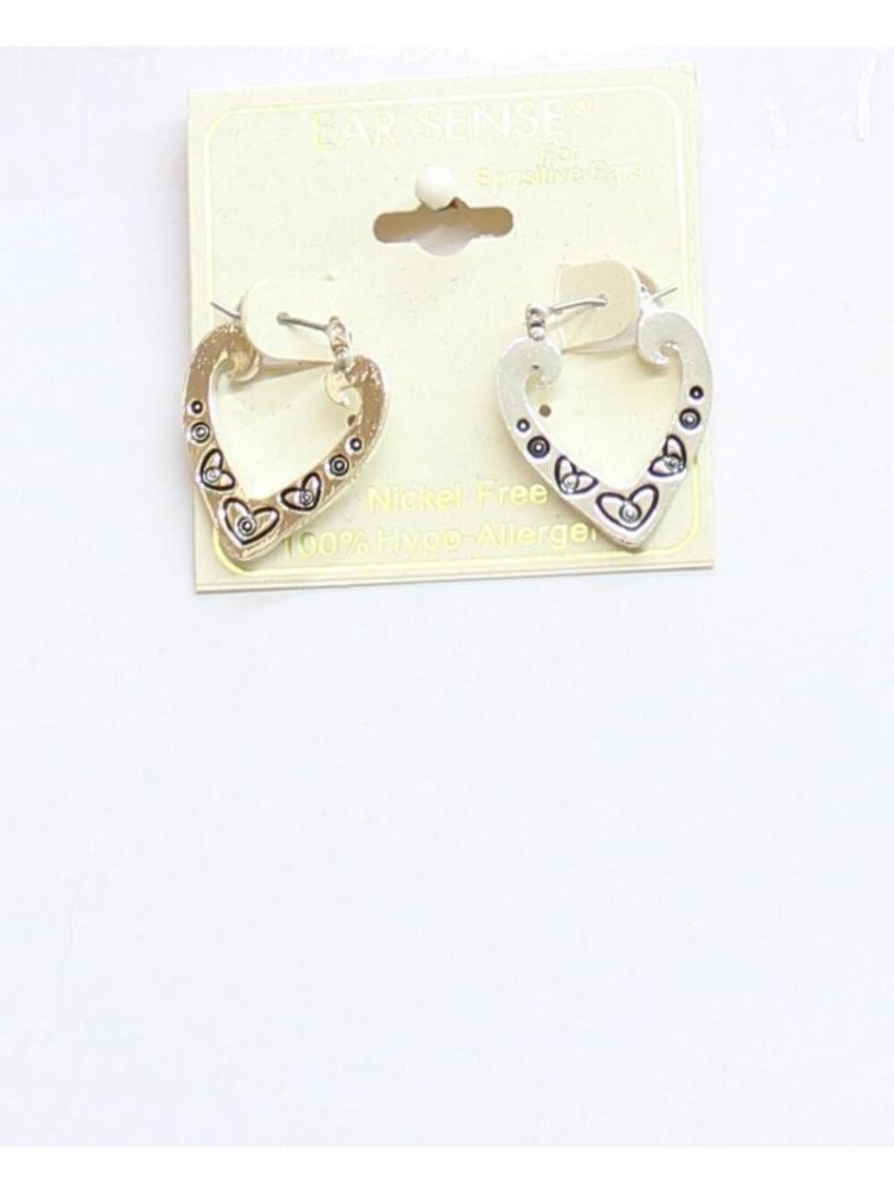 NWT Ear Sense Womens Fashion Dangly Heart Hoops Engraved Earrings Silver Gray 1"